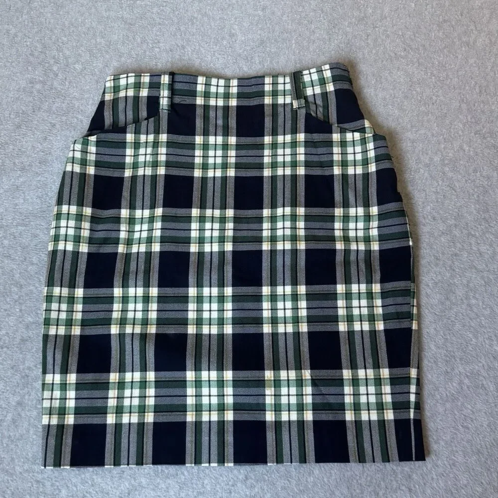 VTG The Limited Pencil Midi Skirt Blue Plaid Small High Waist Made In Italy